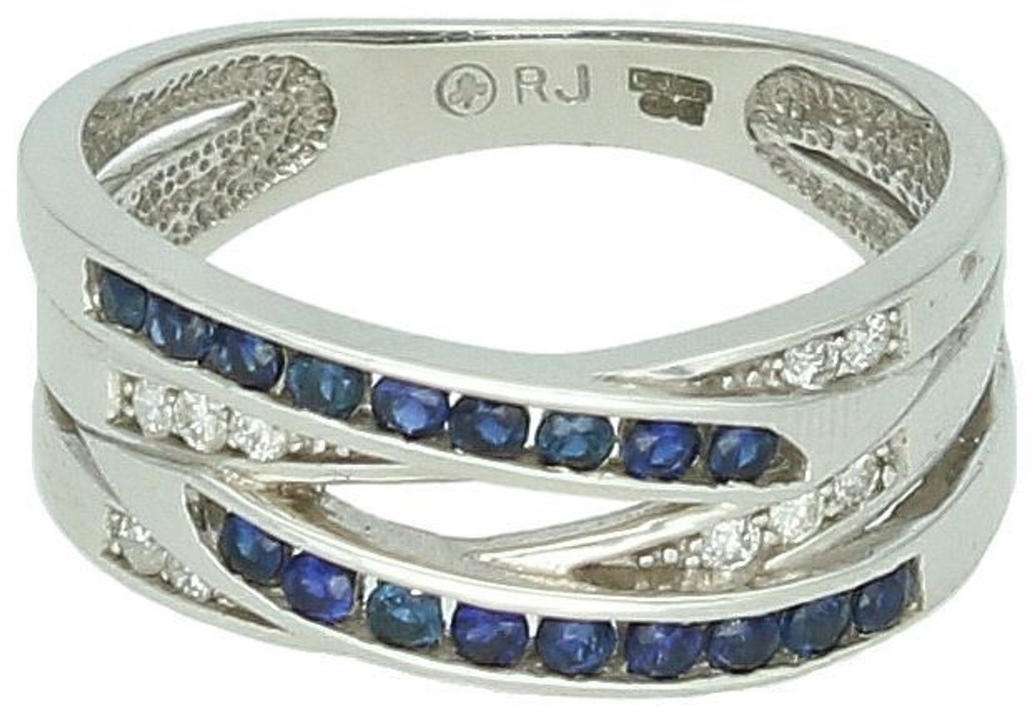 Złoty pierścionek z diamentami i szafirami  Przeplatana Klasyka  Rozmiar 13.jpg